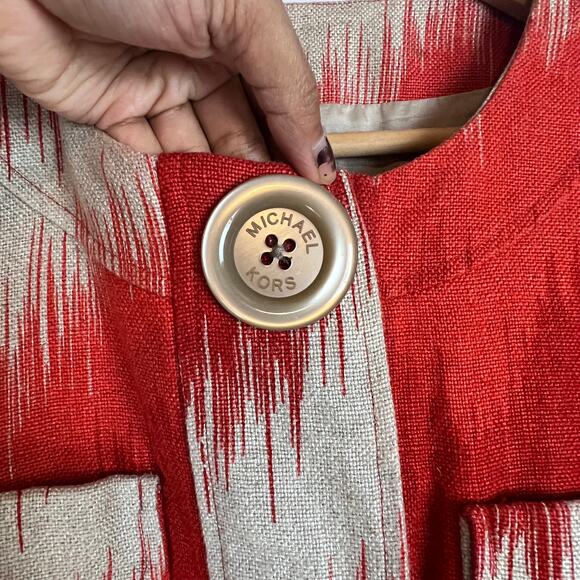 Michael Kors Women's Cropped Jacket Size Small 100% Linen Orange/Tan Blazer - Picture 4 of 8